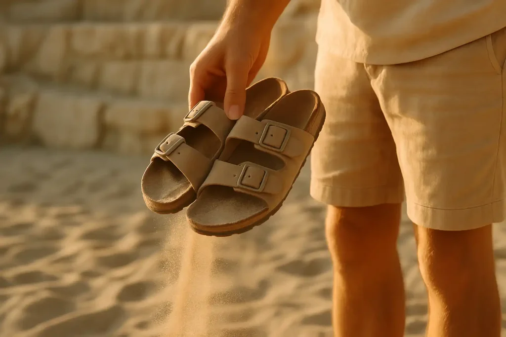Comment bien enlever le sable coincé dans ses sandales ?